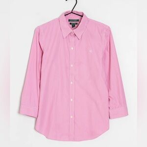 Lauren Ralph Lauren Pink White Pinstripe Non-Iron Button-Down Shirt Classic Fit
